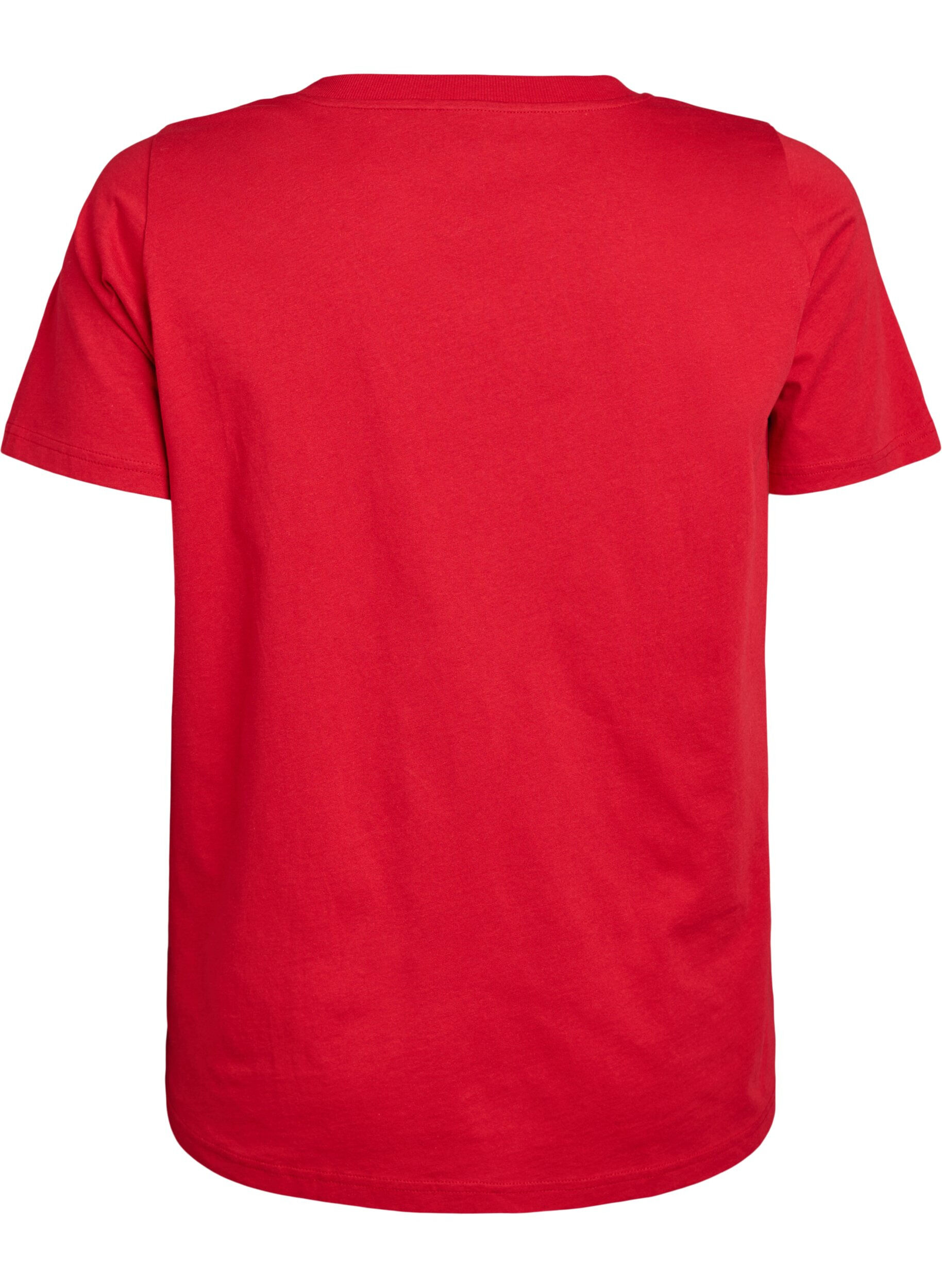 Zizzi Einfaches T-Shirt aus Baumwolle mit V-Ausschnitt, Rot, Packshot image number 1