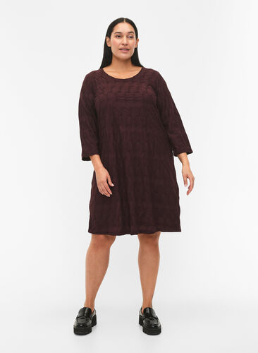 FLASH - Kleid mit Textur und 3/4 Ärmeln, Fudge, Model image number 2