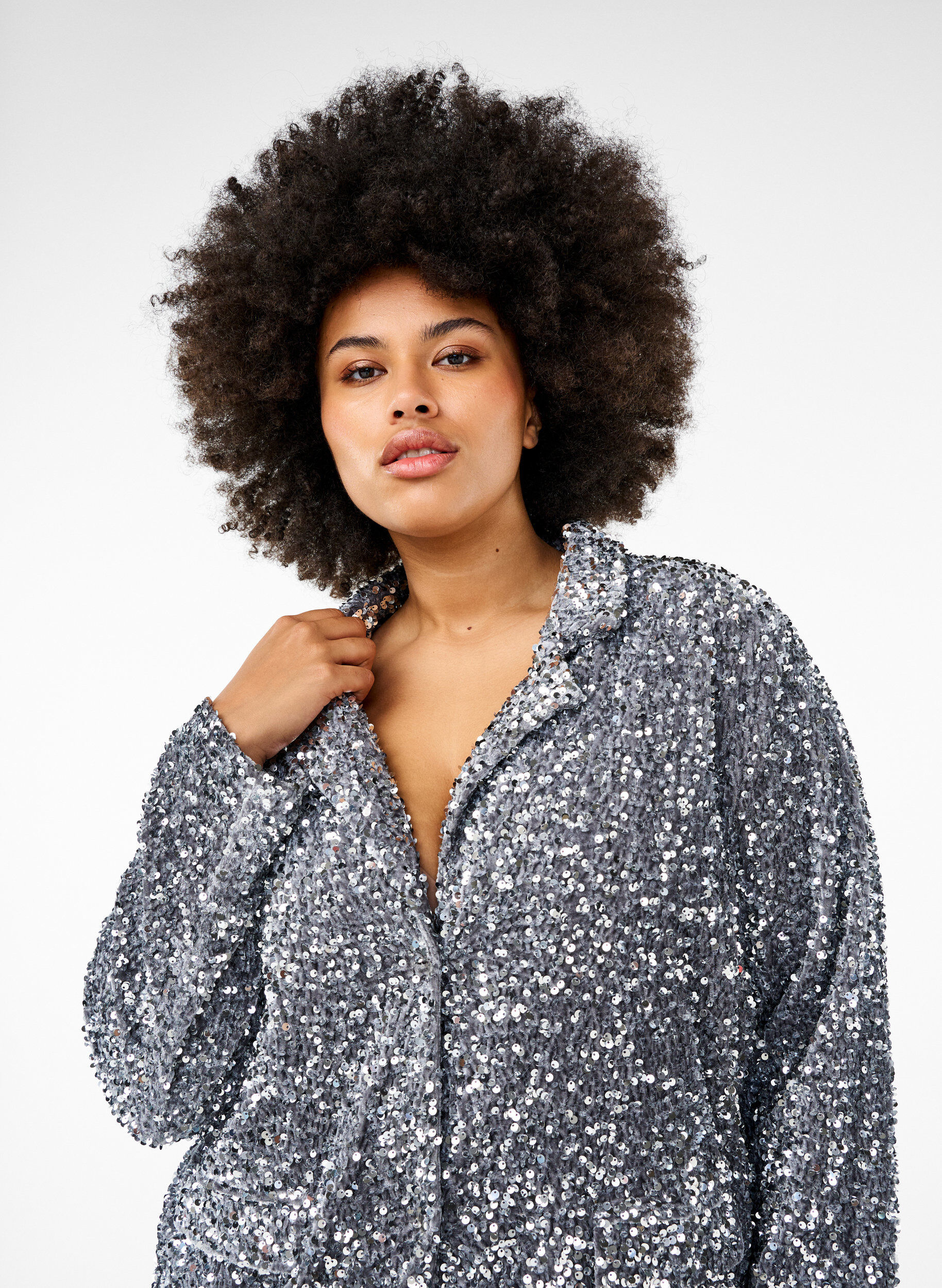 Zizzi Paillettenblazer mit Taschen, Silver, Image image number 0