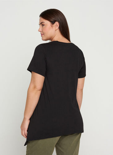 Kurzarm T-Shirt aus Baumwolle mit A-Linie, Black GLAMOROUS, Model image number 1