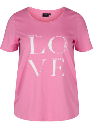 Kurzärmeliges Baumwoll-T-Shirt mit Aufdruck, Cyclamen LOVE, Packshot image number 0