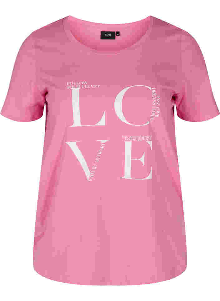 Kurzärmeliges Baumwoll-T-Shirt mit Aufdruck, Cyclamen LOVE, Packshot image number 0