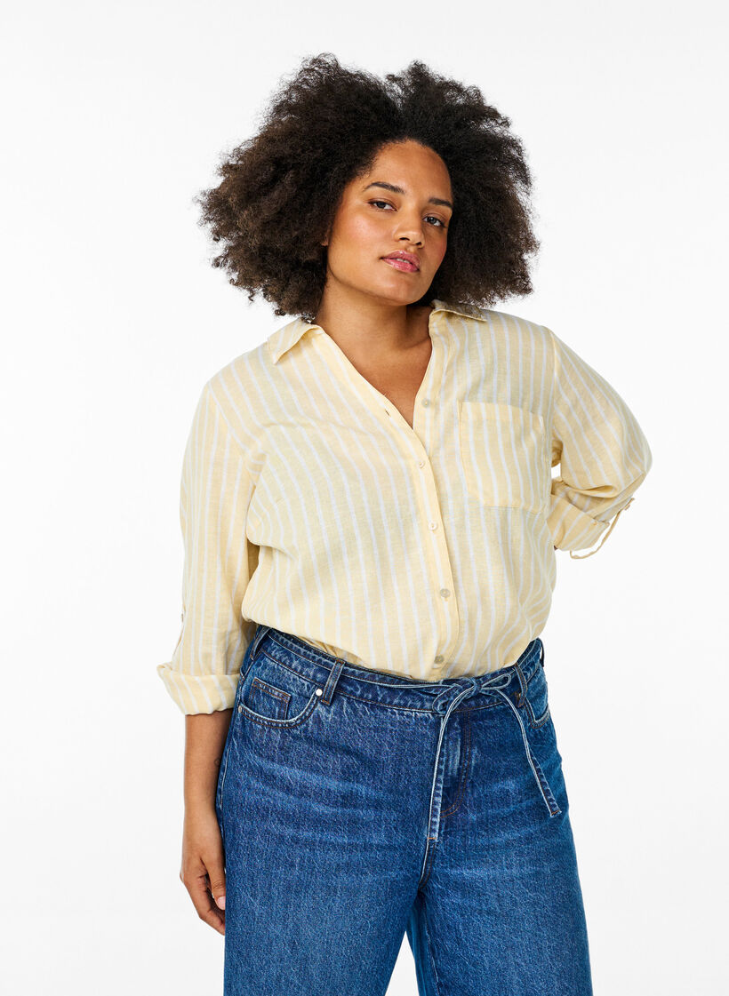 Bluse aus Leinen und Viskose mit 3/4-Ärmeln, Beige, Model image number 0