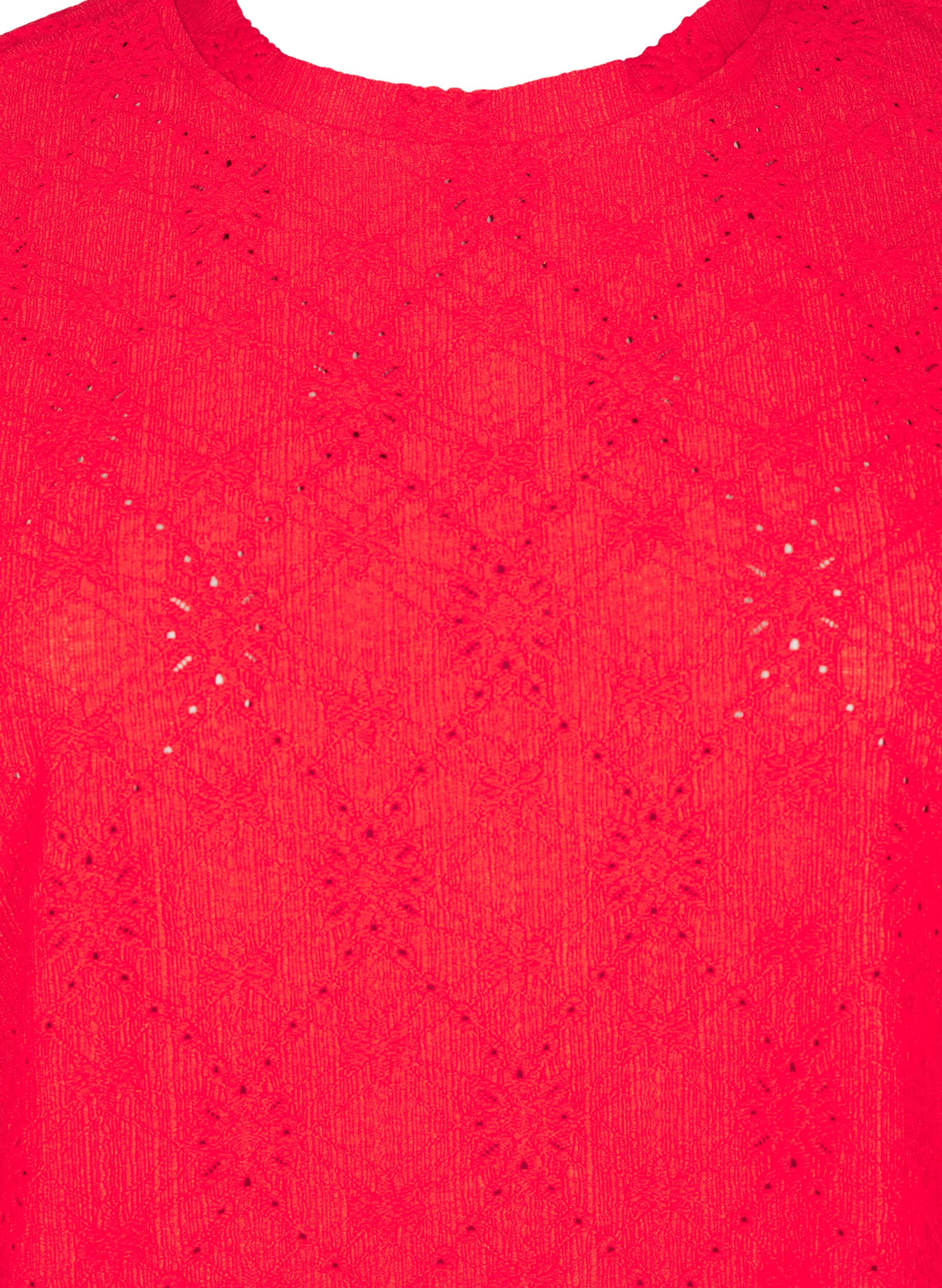 Zizzi Bluse mit kurzen &Auml;rmeln und floralen Stickereien, Flame Scarlet, Packshot image number 2