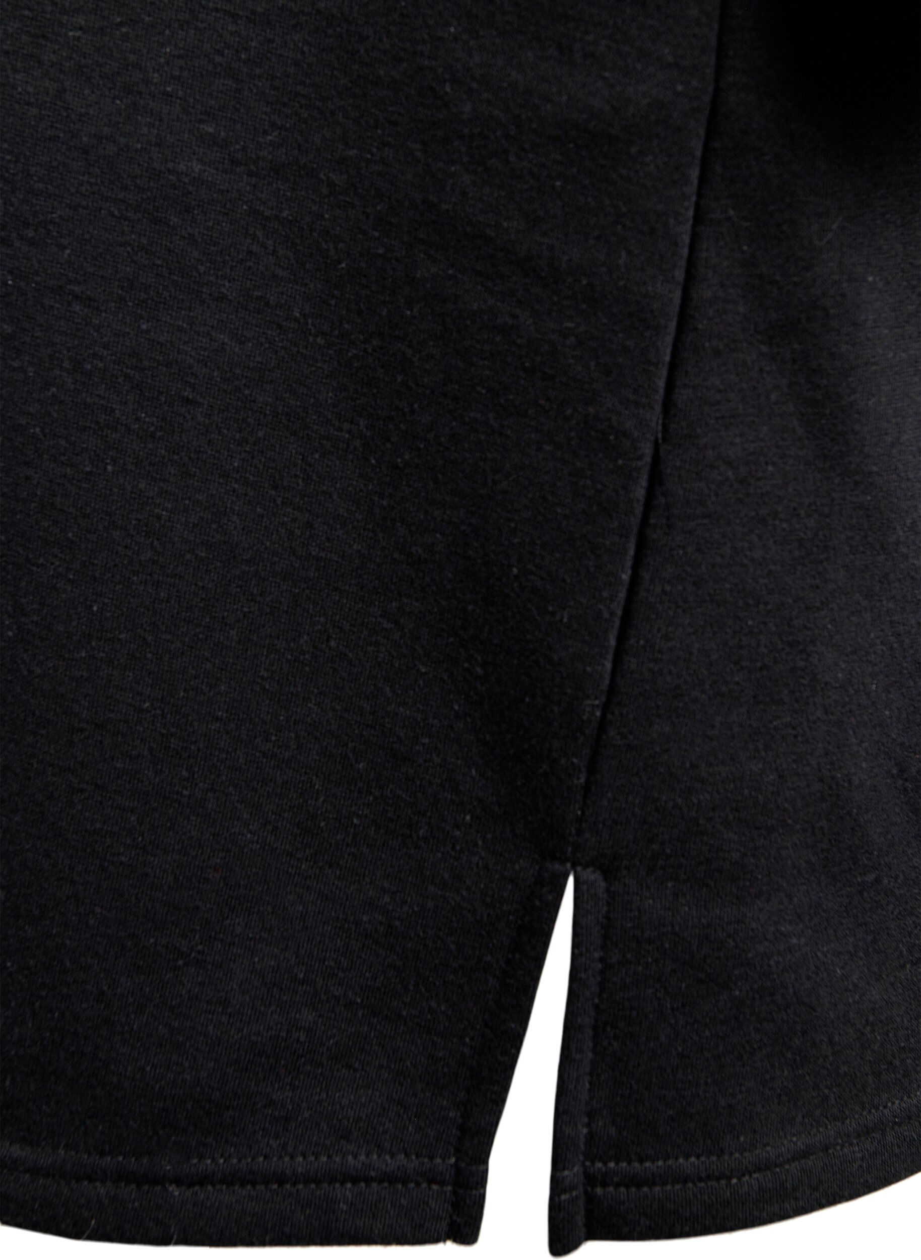 Zizzi Sweatkleid aus Sweatstoff mit Fransen bis zum Knie, Schwarz, Packshot image number 3