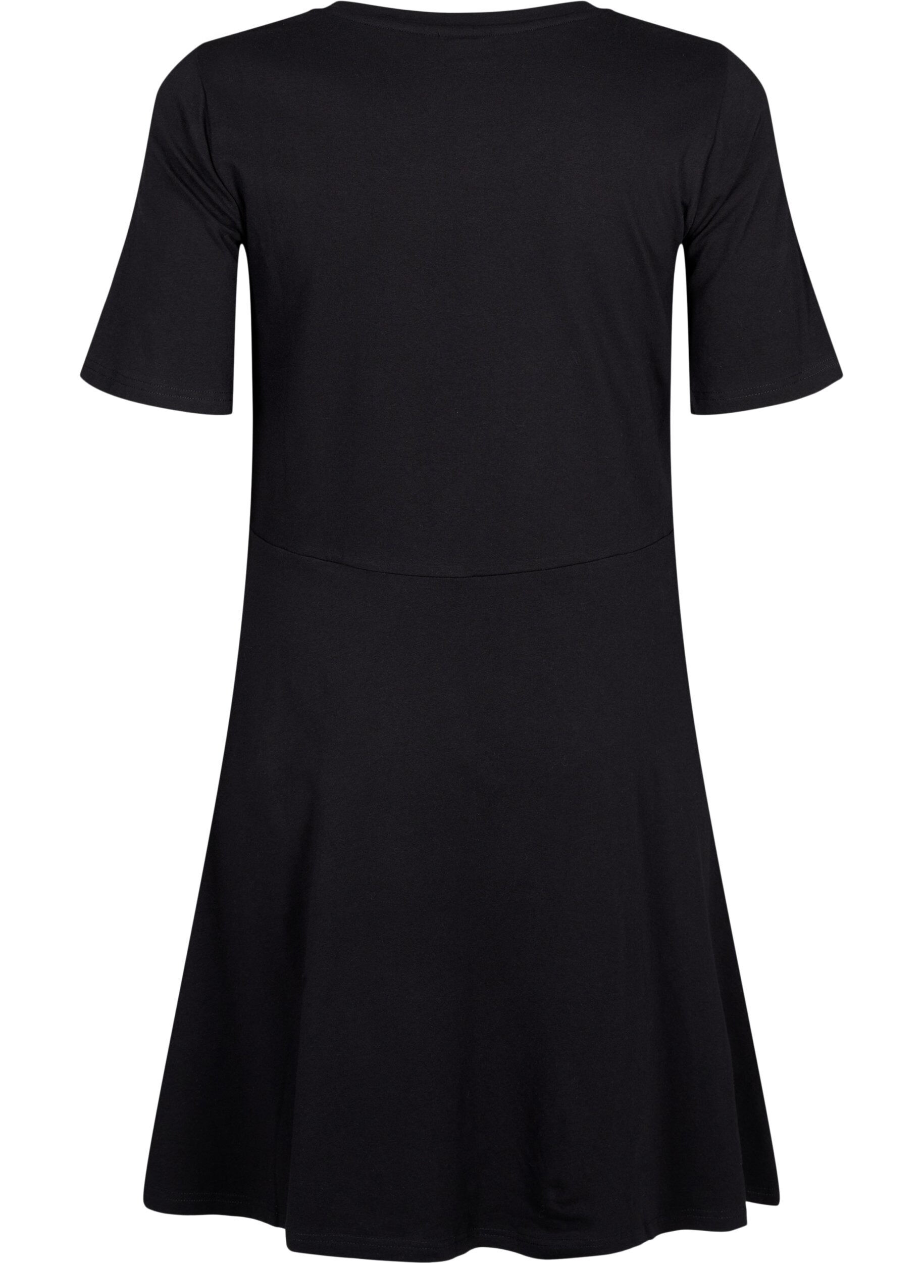 Zizzi Einfarbiges Baumwollkleid mit kurzen &Auml;rmeln, Black Solid, Packshot image number 1