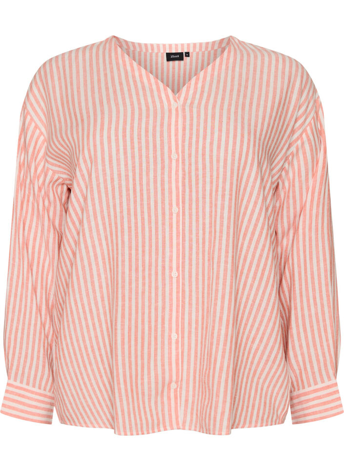 Bluse aus Leinen und Viskose mit V-Ausschnitt, Orange, Packshot image number 0