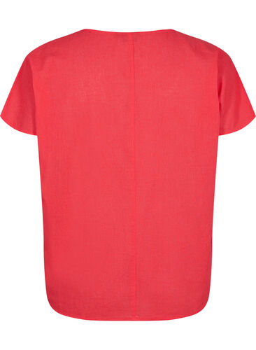 Kurzärmelige Bluse aus Baumwollmischung mit Leinen, Hibiscus, Packshot image number 1