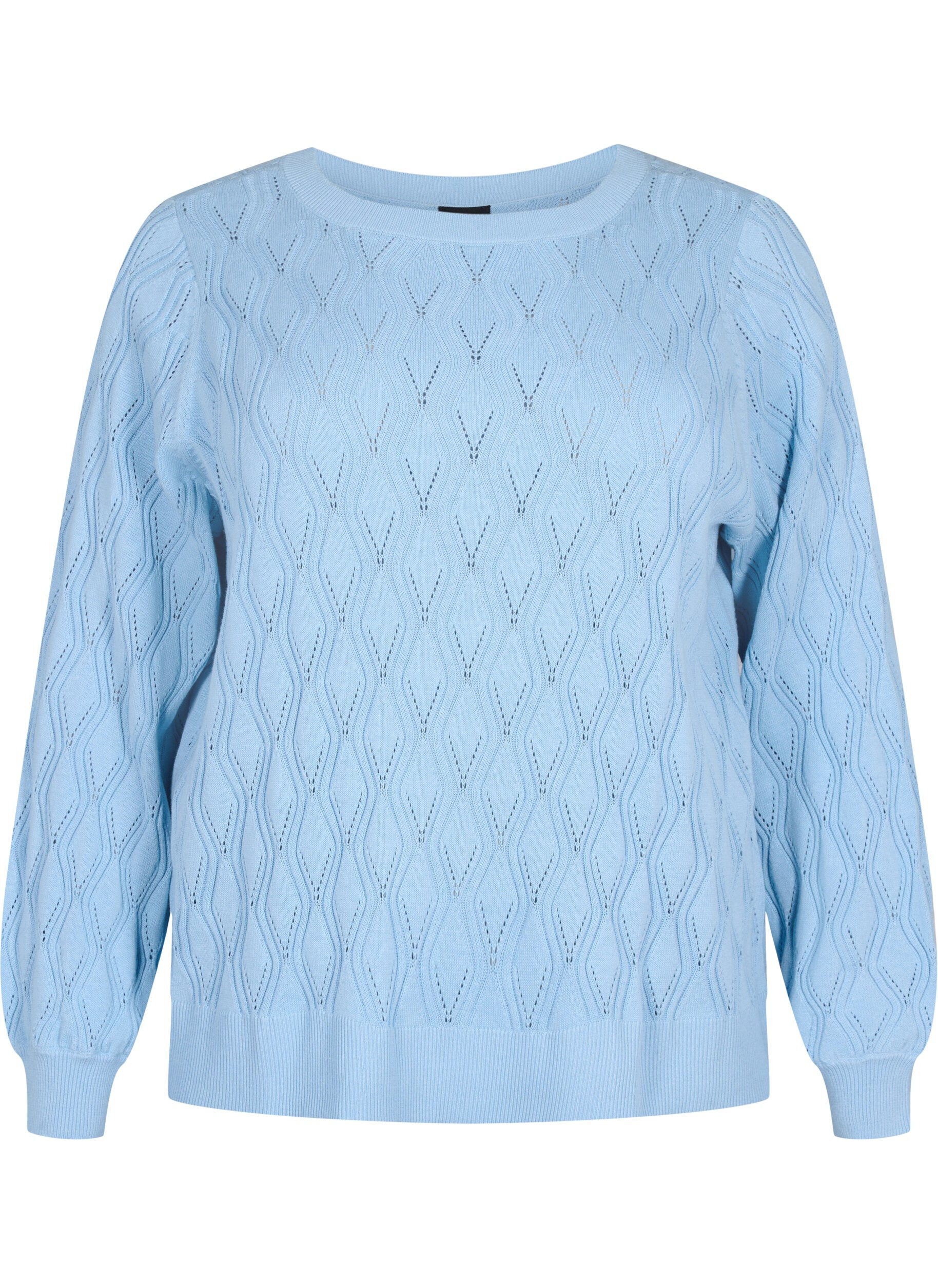 Zizzi Pullover mit Lochmuster und U-Boot-Ausschnitt	, Blue Bell, Packshot image number 0