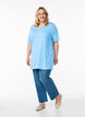 Einfarbiges Oversize T-Shirt mit V-Ausschnitt, Blau, Model image number 1