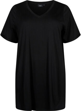 Einfarbiges Oversize T-Shirt mit V-Ausschnitt, Black, Packshot image number 0