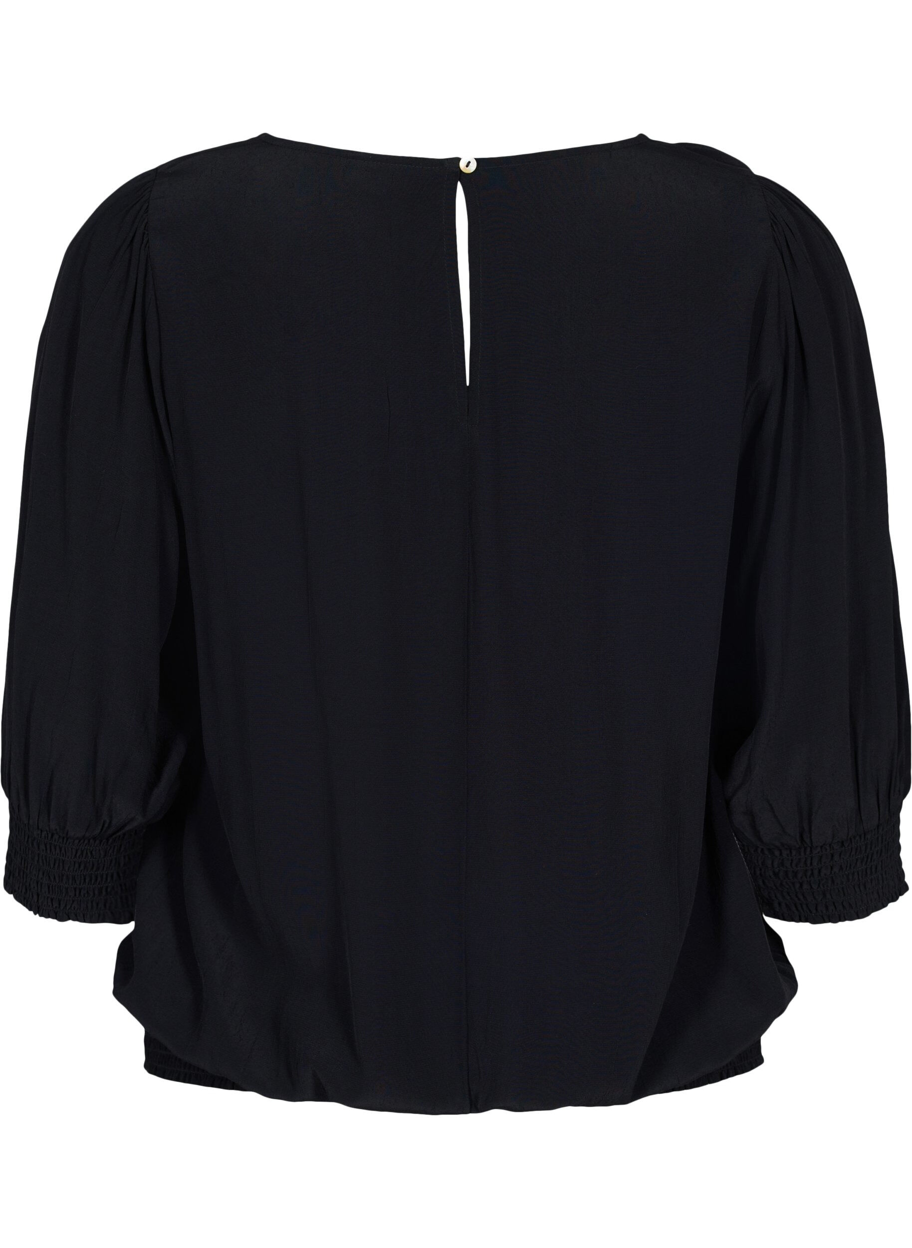 Zizzi Unifarbene Viskosebluse mit Ballon-Effekt, Black, Packshot image number 1
