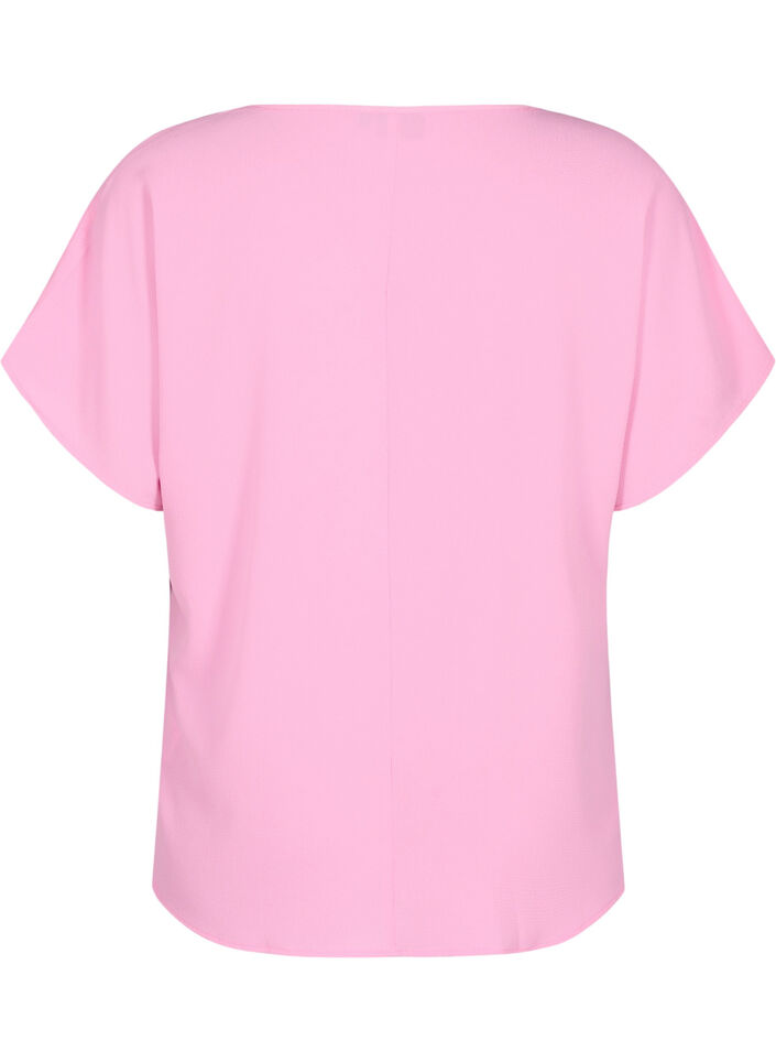 Bluse mit kurzen &Auml;rmeln und einem Rundhalsausschnitt, Pink, Packshot image number 1