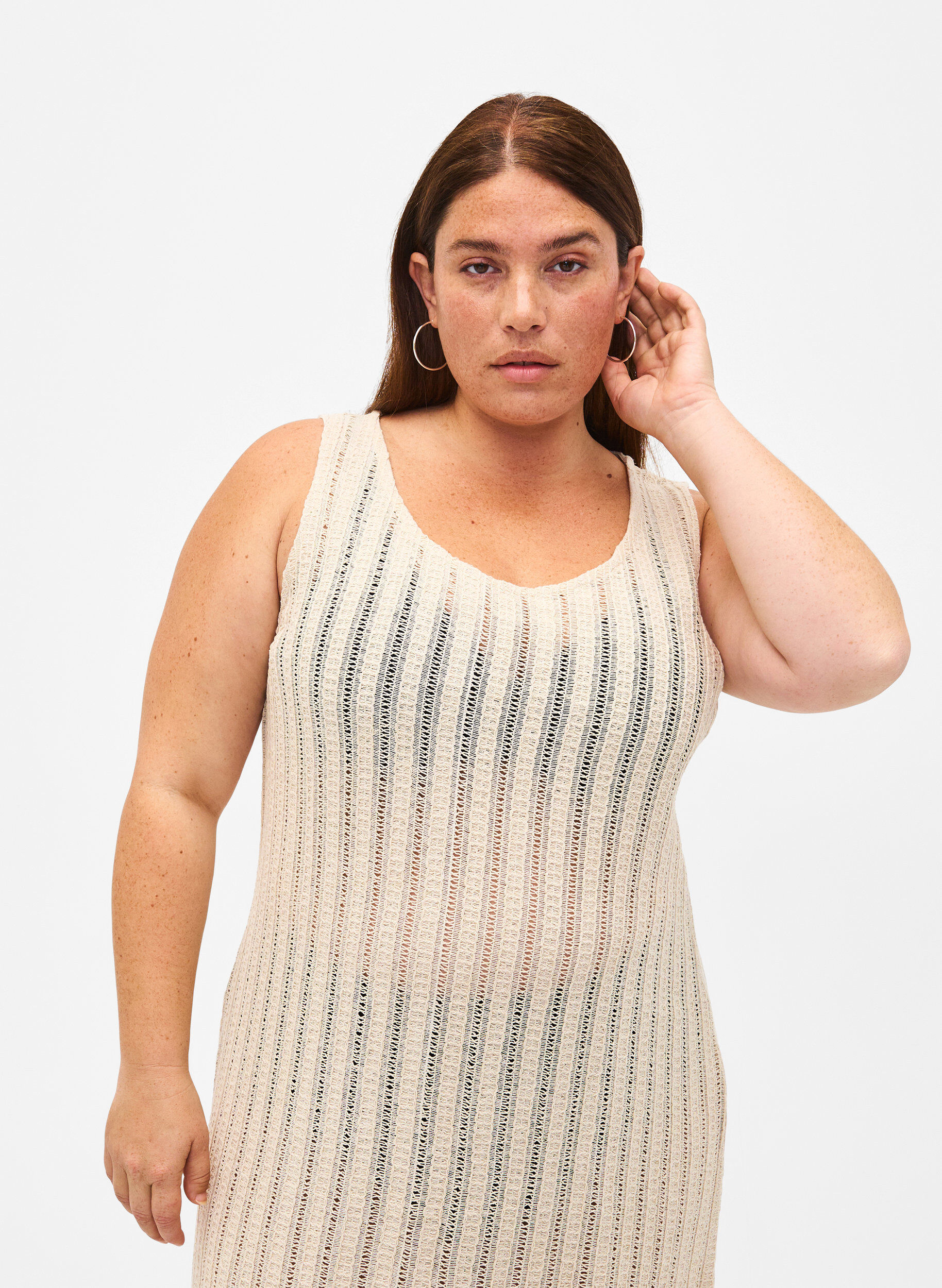 Zizzi Leichtes, gewebtes Strandkleid mit Schlitzen, Brazilian Sand, Model image number 2