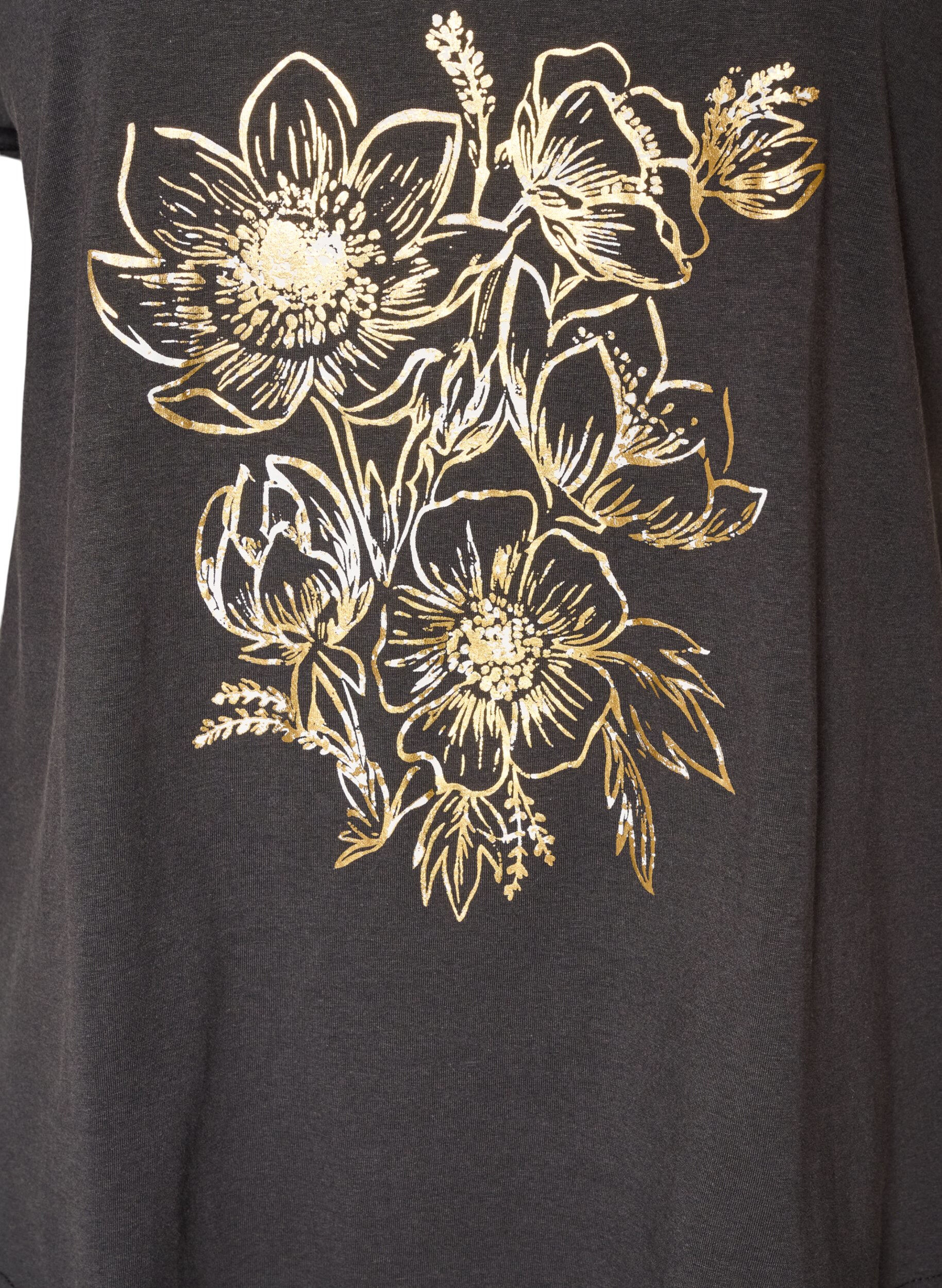 ZizziT-Shirt aus Baumwolle mit Goldfoliendruck, Grau, Packshot image number 2