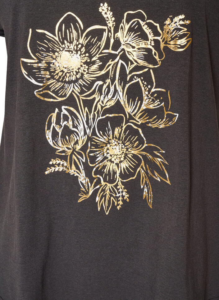T-Shirt aus Baumwolle mit Goldfoliendruck, Grau, Packshot image number 2