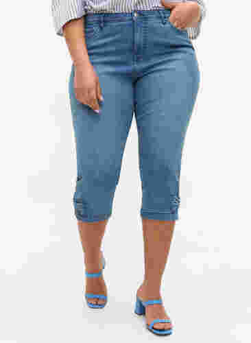 Lange Denim Shorts aus Baumwolle, Blue denim, Model image number 2