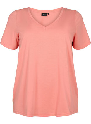 Kurzärmeliges T-Shirt mit V-Ausschnitt, Bright Coral, Packshot image number 0