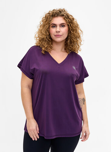 Lockeres Trainings-T-Shirt mit V-Ausschnitt, Purple Pennant, Model image number 0