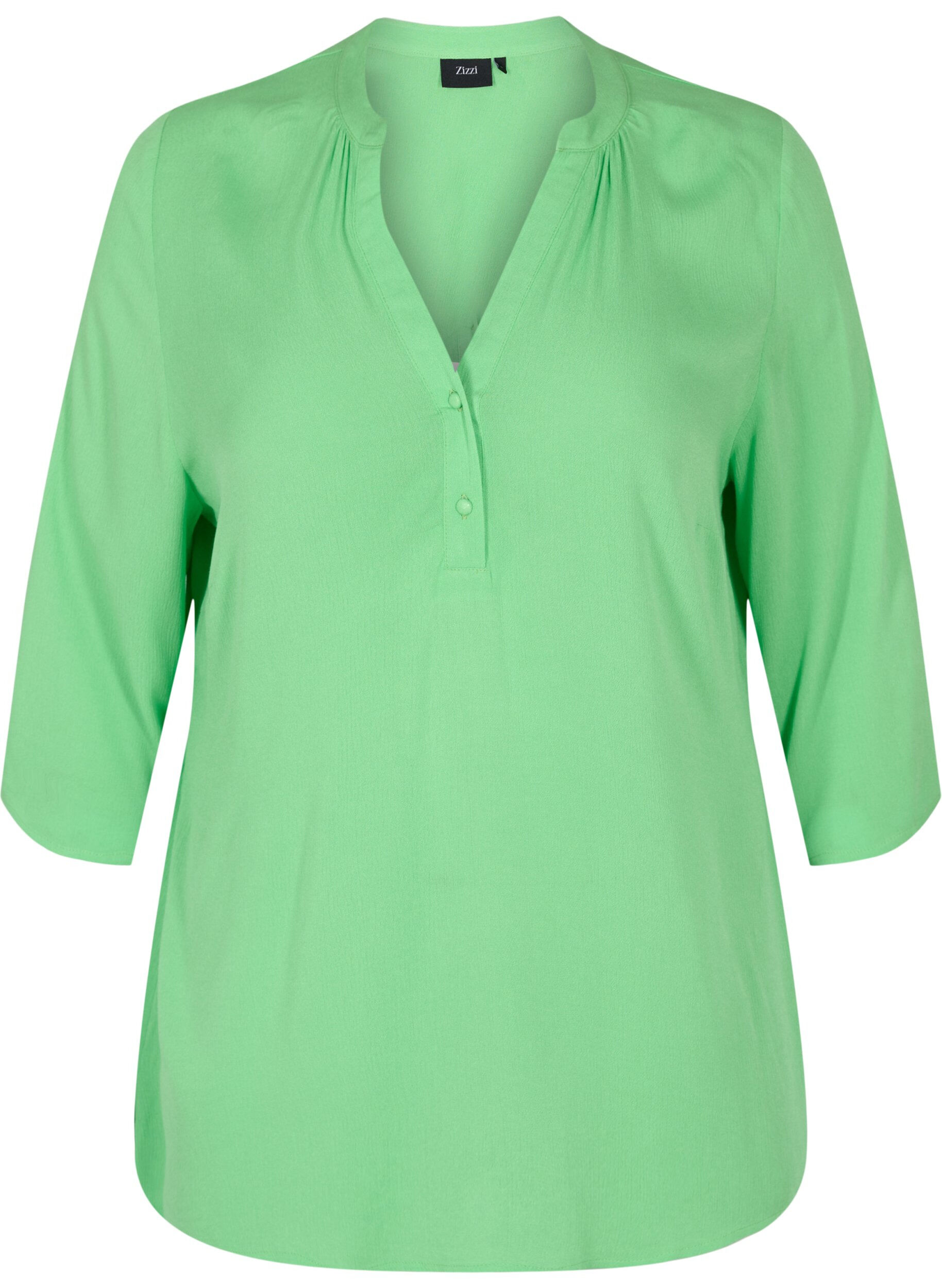 Zizzi Viskosebluse mit 3/4-&Auml;rmeln und V-Ausschnitt, Summer Green, Packshot image number 0