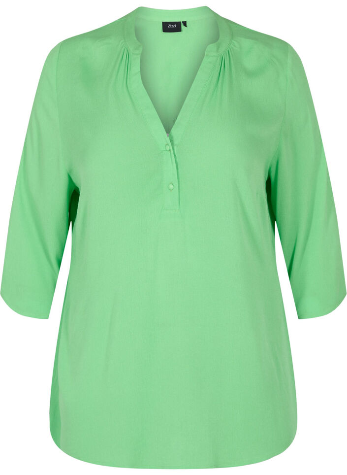 Viskosebluse mit 3/4-Ärmeln und V-Ausschnitt, Summer Green, Packshot image number 0