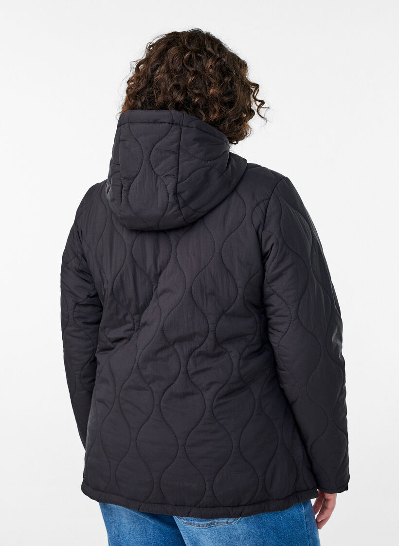 Steppjacke mit Kapuze und Taschen, Schwarz, Model image number 2
