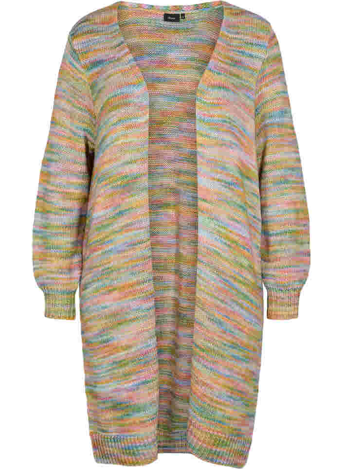 Langer gemusterter Strickcardigan aus Baumwollmischung, Multi Color, Packshot image number 0