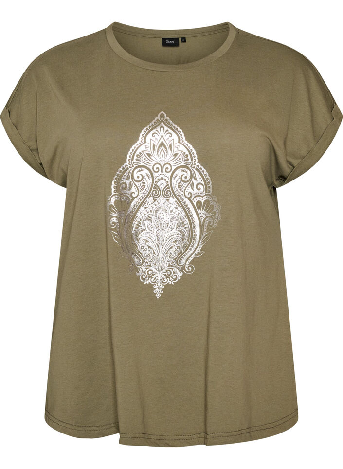 T-Shirt mit dekorativem Frontprint, Gr&uuml;n, Packshot image number 0