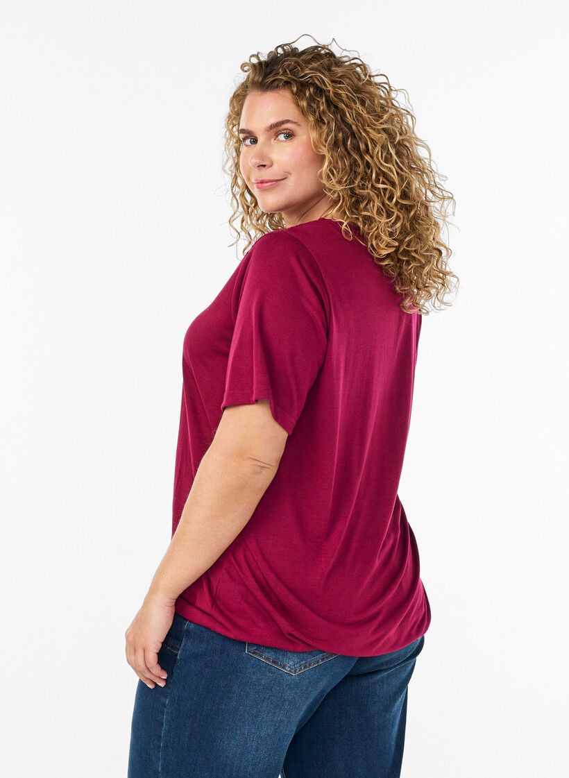 Bluse mit Spitzeneinsatz und Ballon&auml;rmeln, Rot, Model image number 2