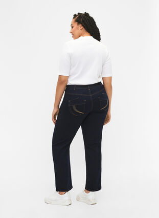 Regular Fit Gemma Jeans mit hoher Taille, Blue denim, Model image number 2