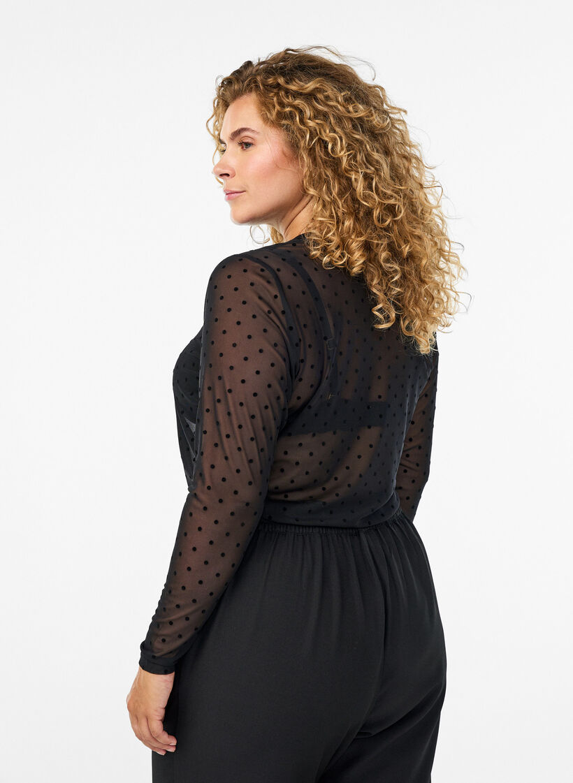 Bluse aus Mesh mit Punkten, Schwarz, Model image number 2