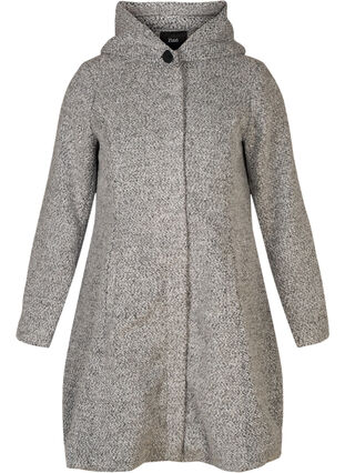 Lange Jacke mit Kapuze und Wolle, Light Grey Melange, Packshot image number 0