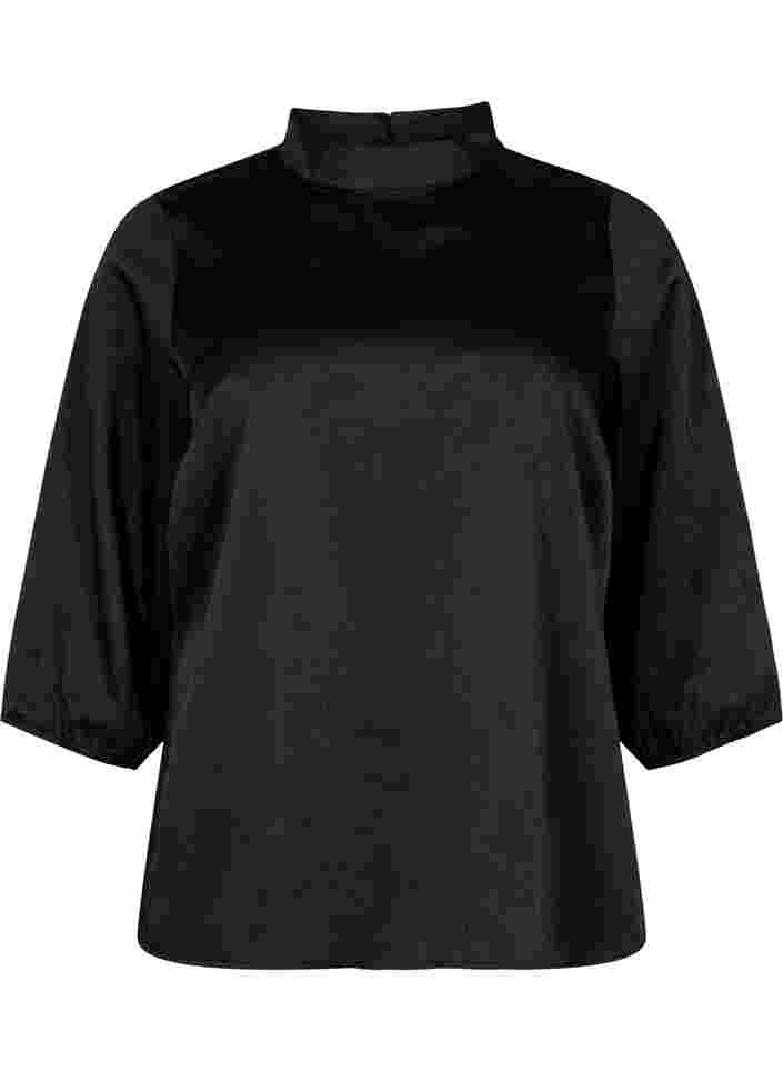 Bluse mit 3/4 Ärmeln und Stehkragen, Black, Packshot image number 0