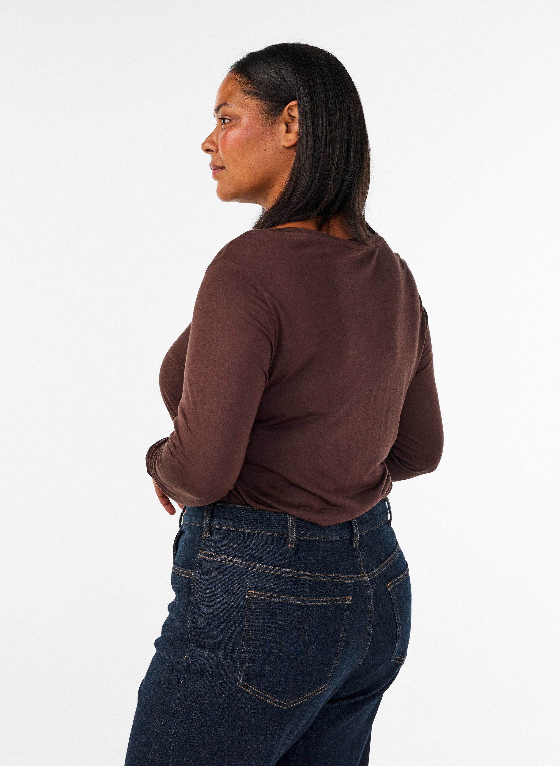 ZizziLang&auml;rmelige Bluse aus Wolle und Viskose, Braun, Model image number 2