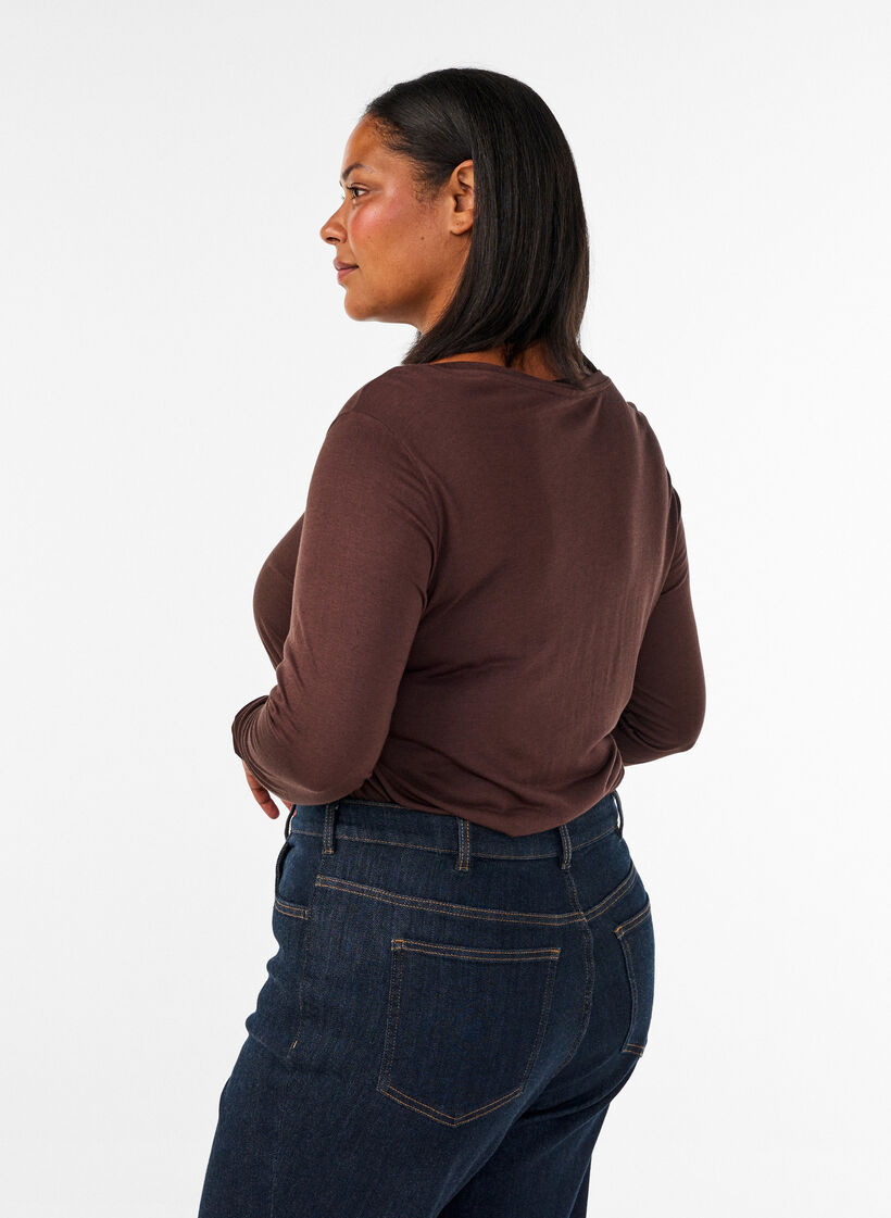 Lang&auml;rmelige Bluse aus Wolle und Viskose, Braun, Model image number 2