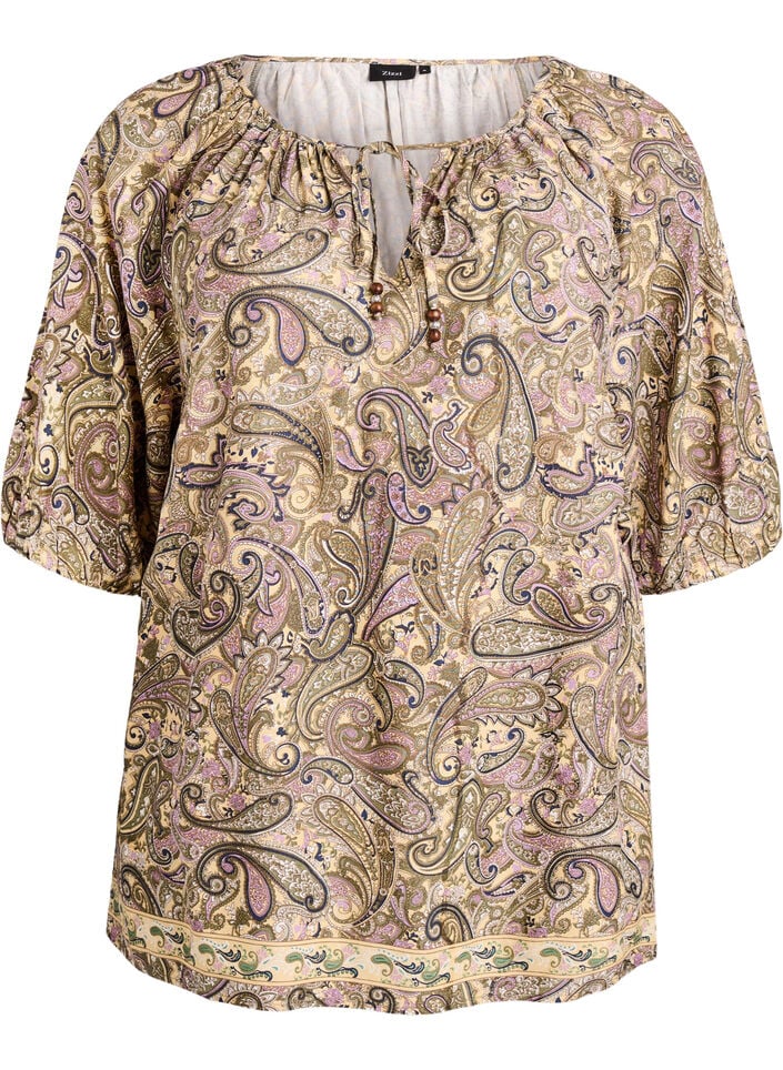 Bluse aus Viskose mit Paisley-Muster und Bindeband, Gelb, Packshot image number 0