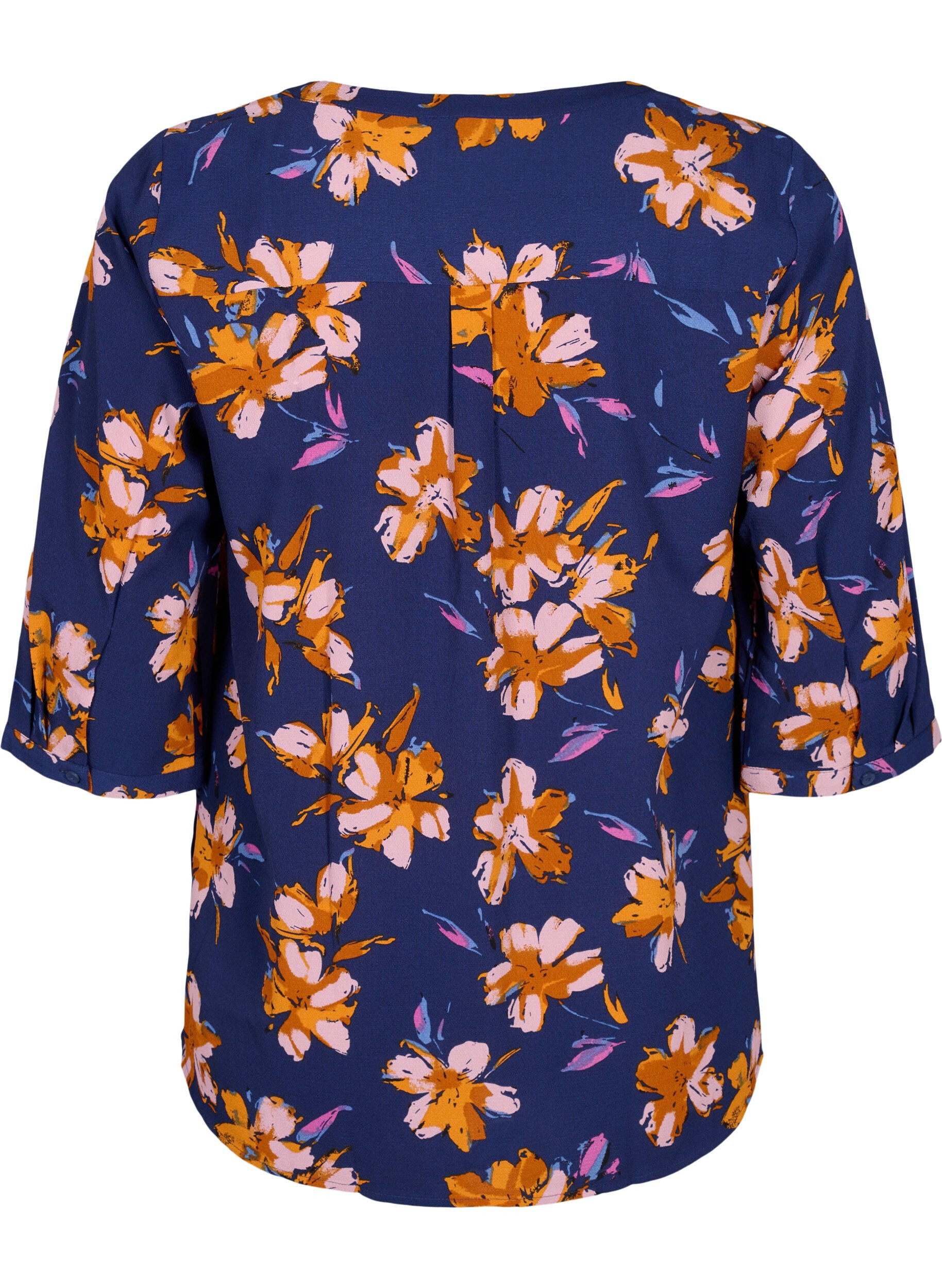 Zizzi Florale Bluse mit 3/4-&Auml;rmeln, Peacoat Flower AOP, Packshot image number 1