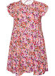 Gebl&uuml;mtes Kleid aus Baumwolle mit R&uuml;schen und V-Ausschnitt, Pink, Packshot image number 0