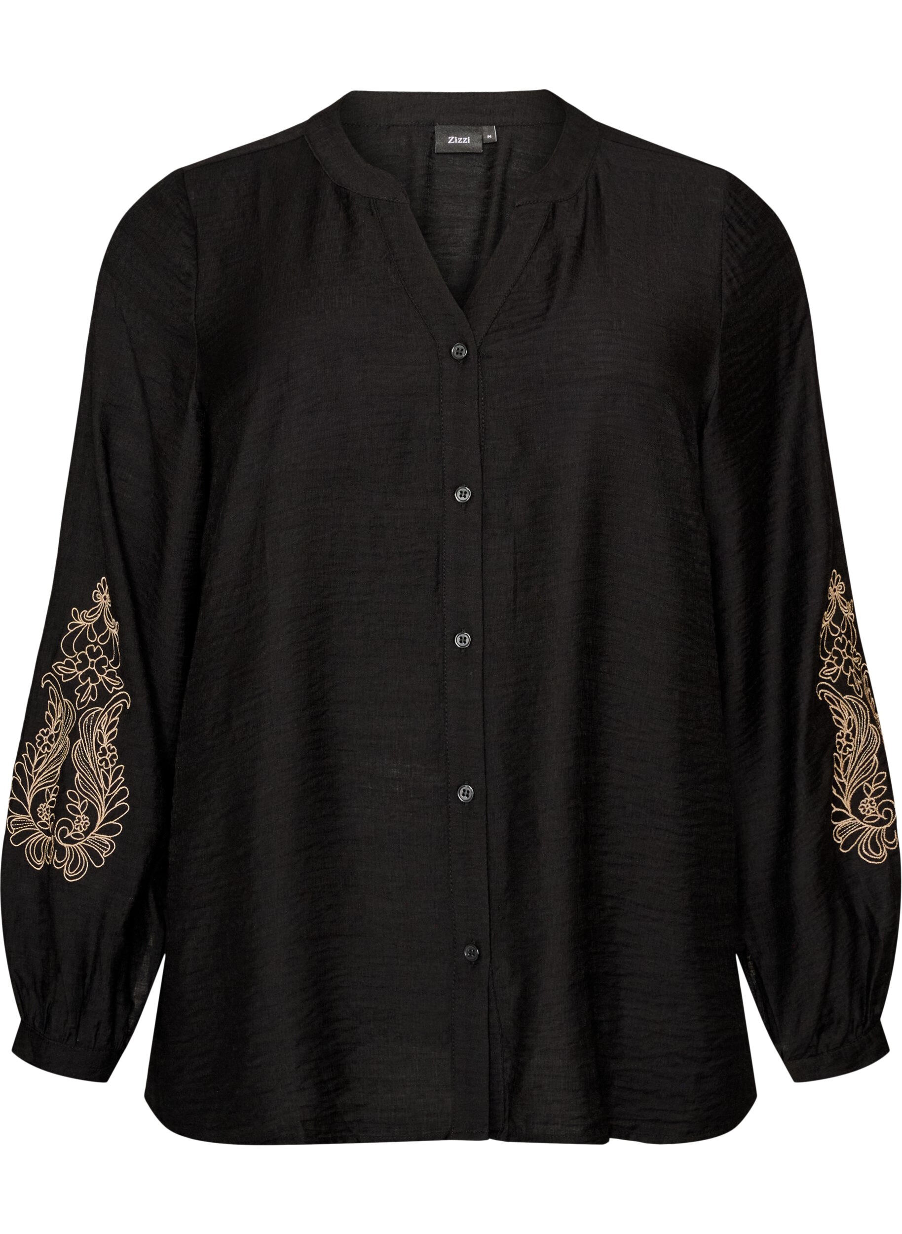 ZizziBluse aus Viskose mit bestickten &Auml;rmeln, Schwarz, Packshot image number 0