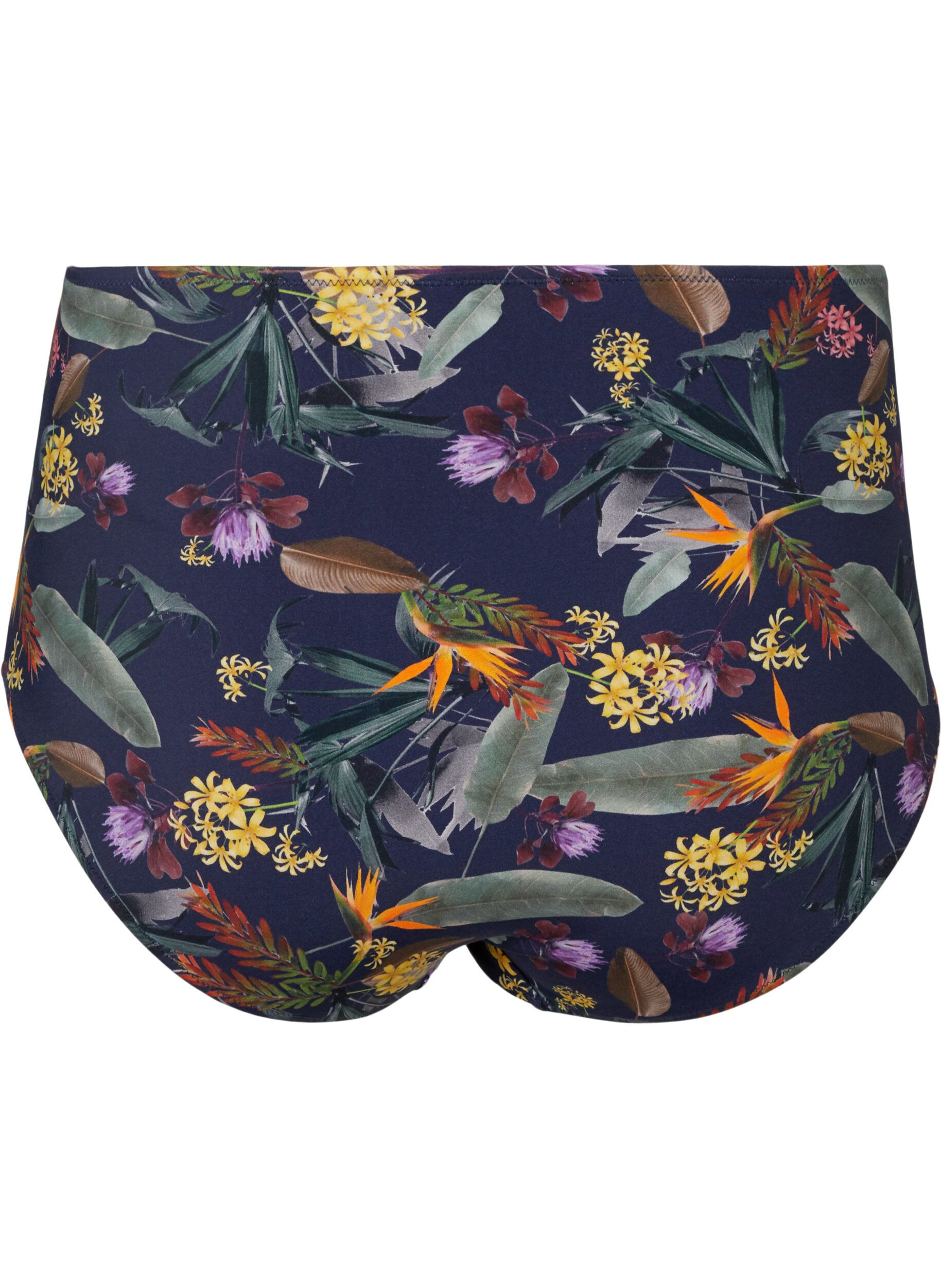 Zizzi Hochtaillierte Bikini-Hose mit Blumenprint, Night Sky Flower, Packshot image number 1