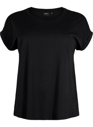 Kurzärmeliges T-Shirt aus einer Baumwollmischung, Black, Packshot image number 0