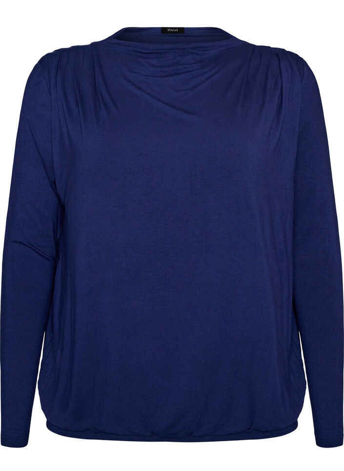Bluse mit U-Boot-Ausschnitt und Ballon-Passform, Blau, Packshot image number 0