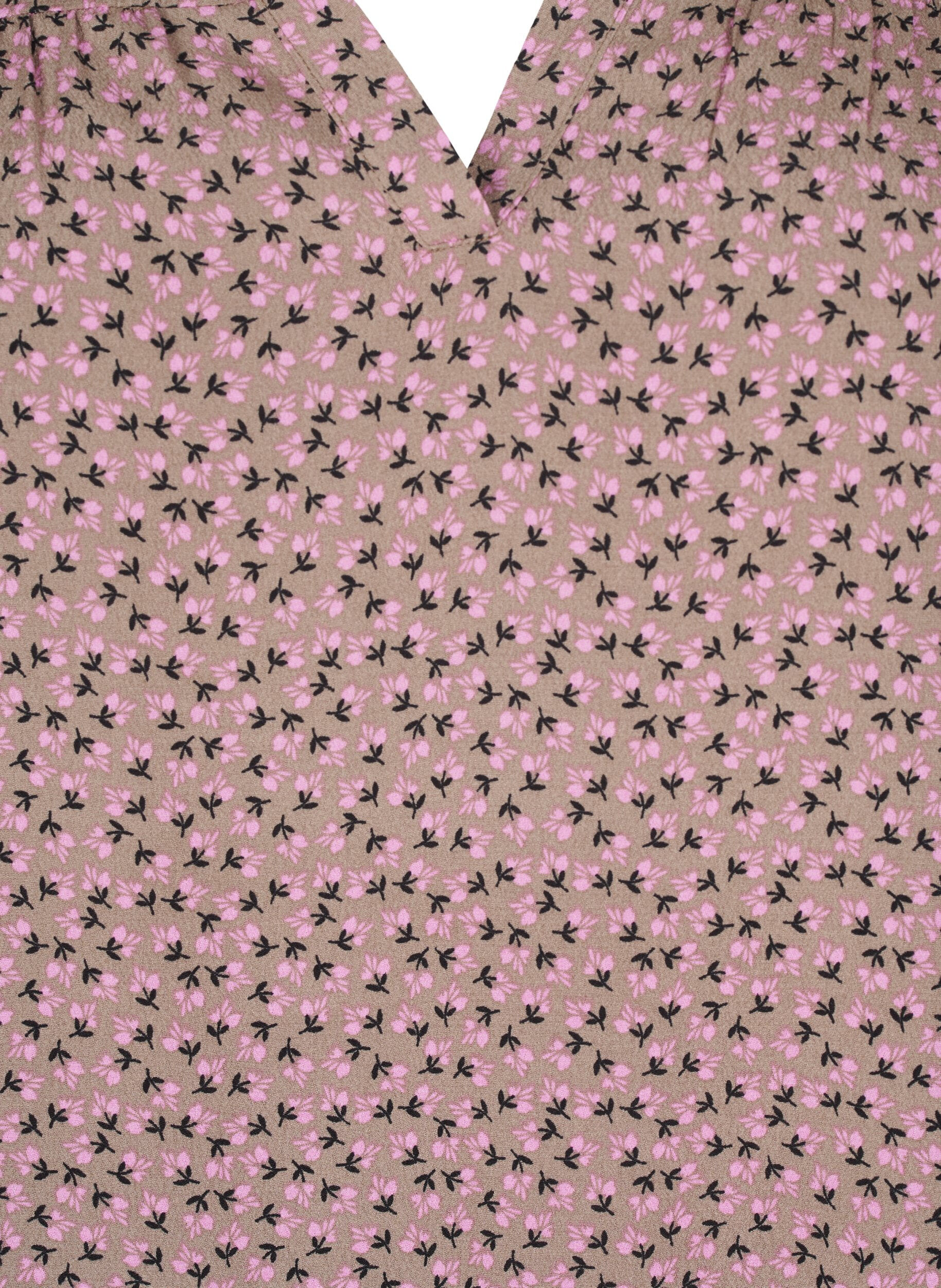 Zizzi Lang&auml;rmelige Bluse mit gebl&uuml;mtem Print und V-Ausschnitt, Braun, Packshot image number 2