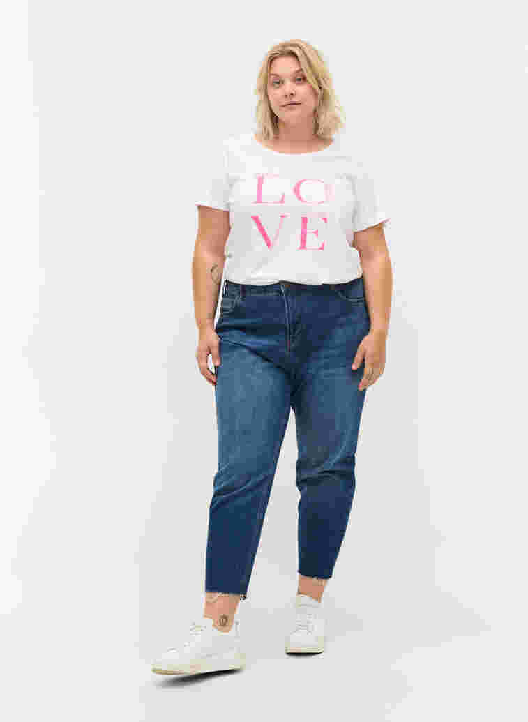 Kurzärmeliges Baumwoll-T-Shirt mit Aufdruck, Bright White LOVE, Model image number 2