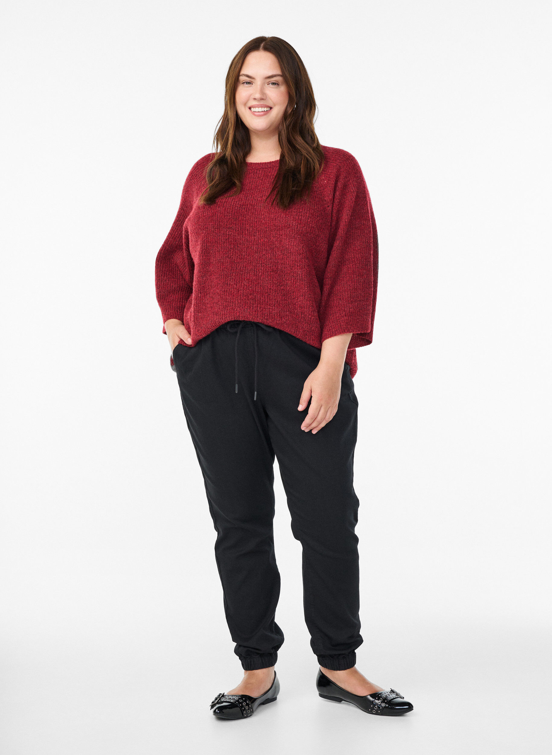 Zizzi Ripppullover mit 3/4-&Auml;rmeln, Rot, Model image number 1