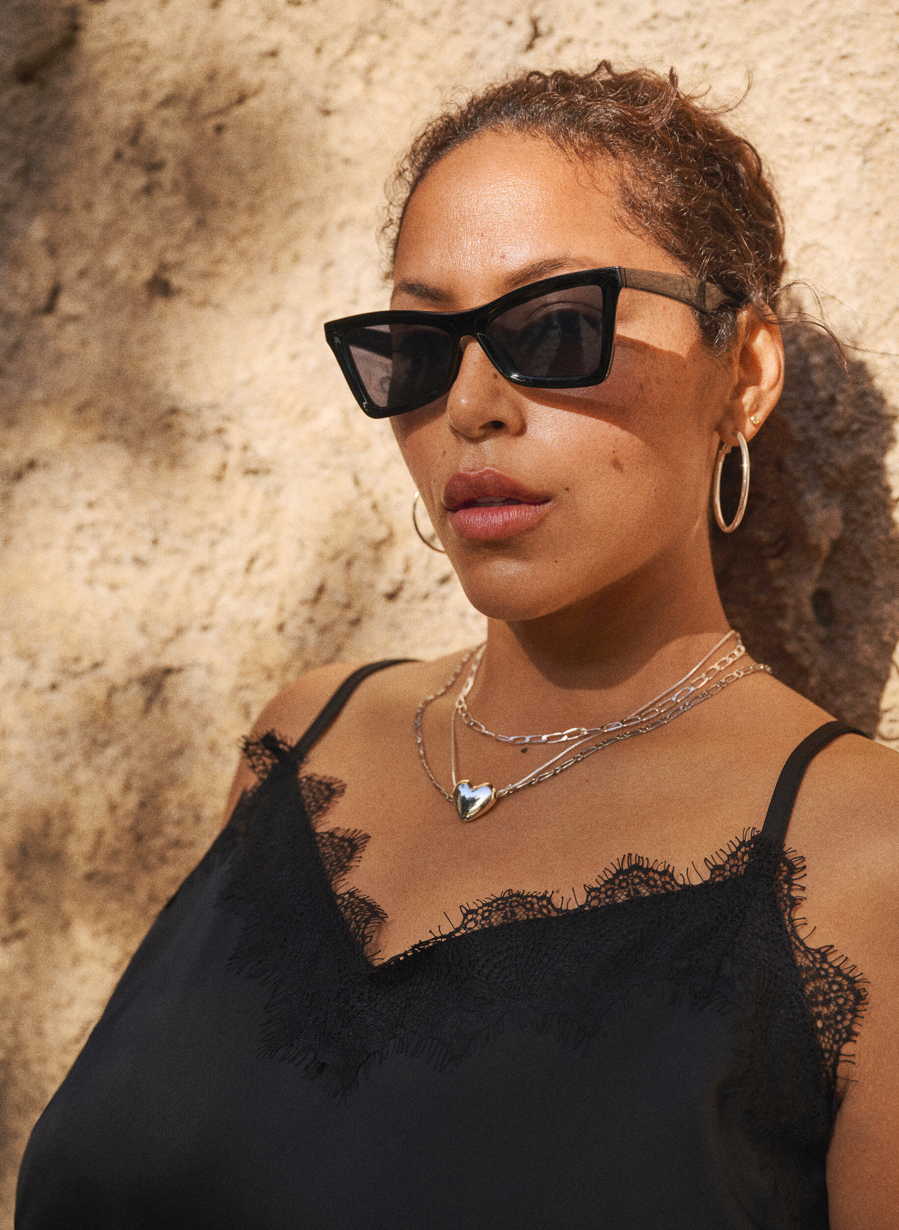 Zizzi Tr&auml;gertop aus Satin mit Spitze, Schwarz, Image image number 0