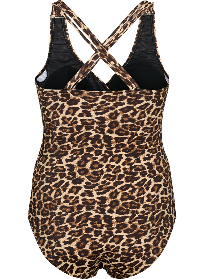 Badeanzug mit gekreuztem Rücken und herausnehmbaren Einsätzen, Leopard Print, Packshot image number 1