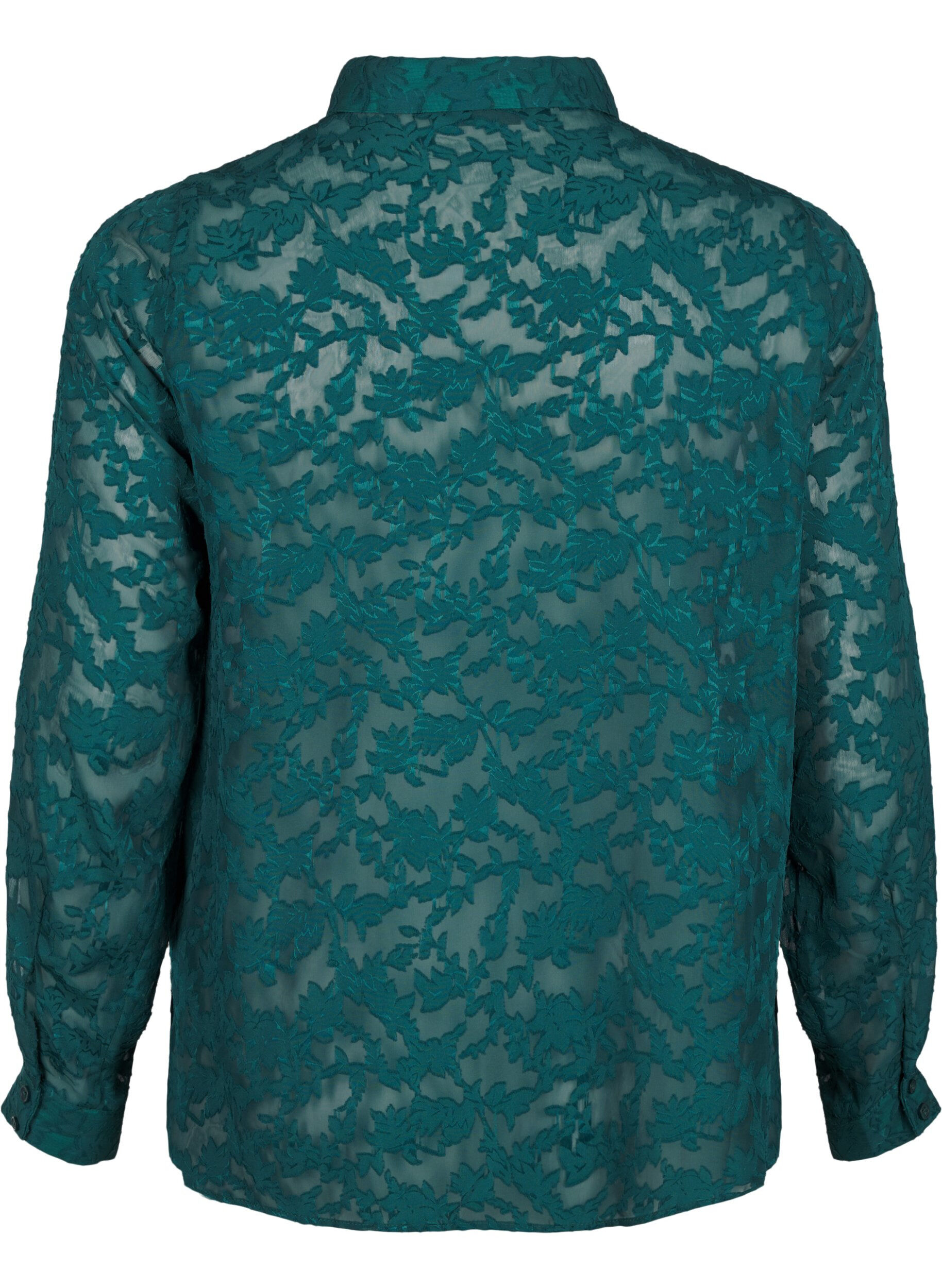 Zizzi Jacquard-Bluse mit Kn&ouml;pfen, Rain Forest, Packshot image number 1