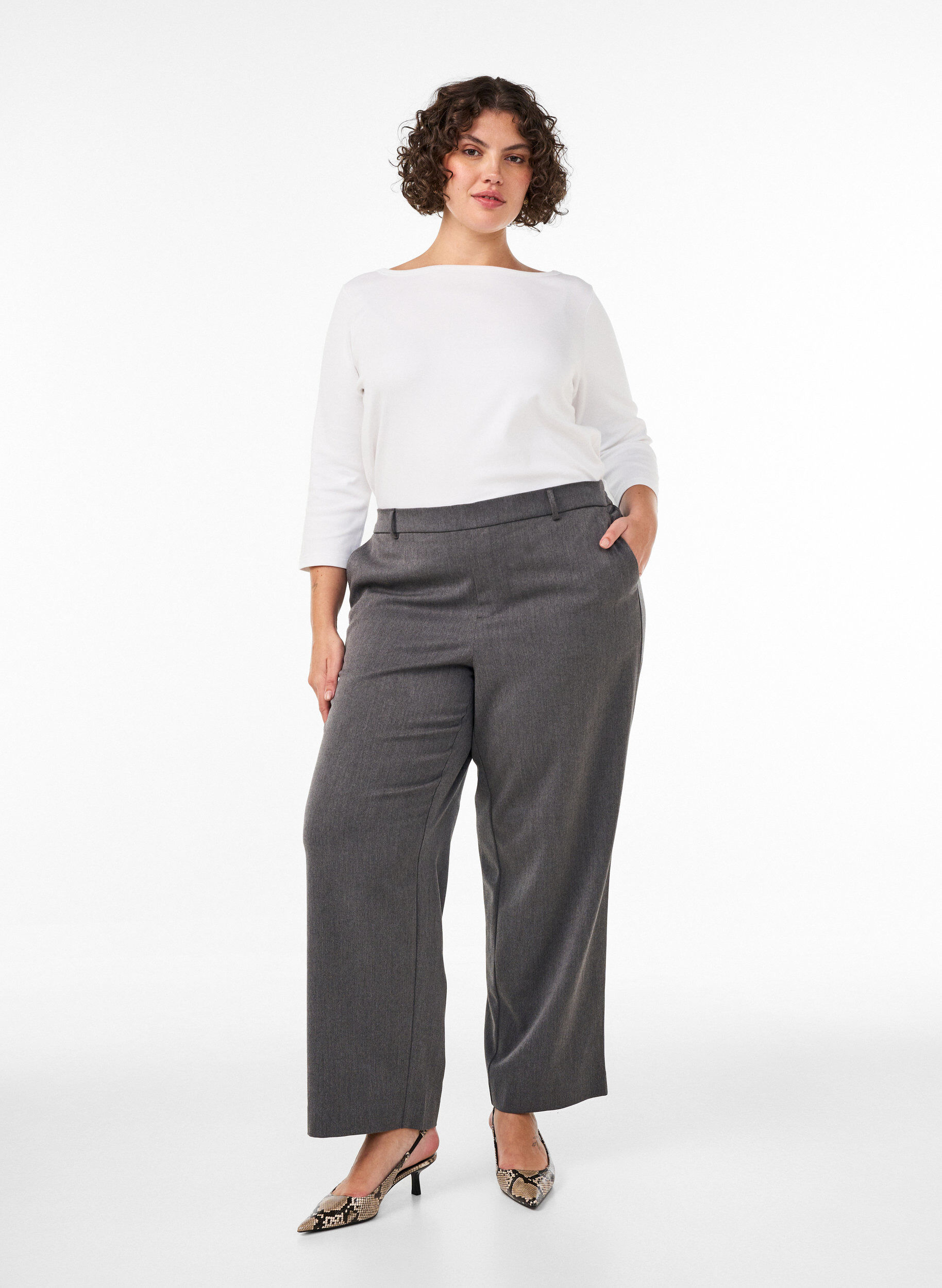 ZizziHoch taillierte Anzughose mit gerader Passform, Grau, Model image number 0