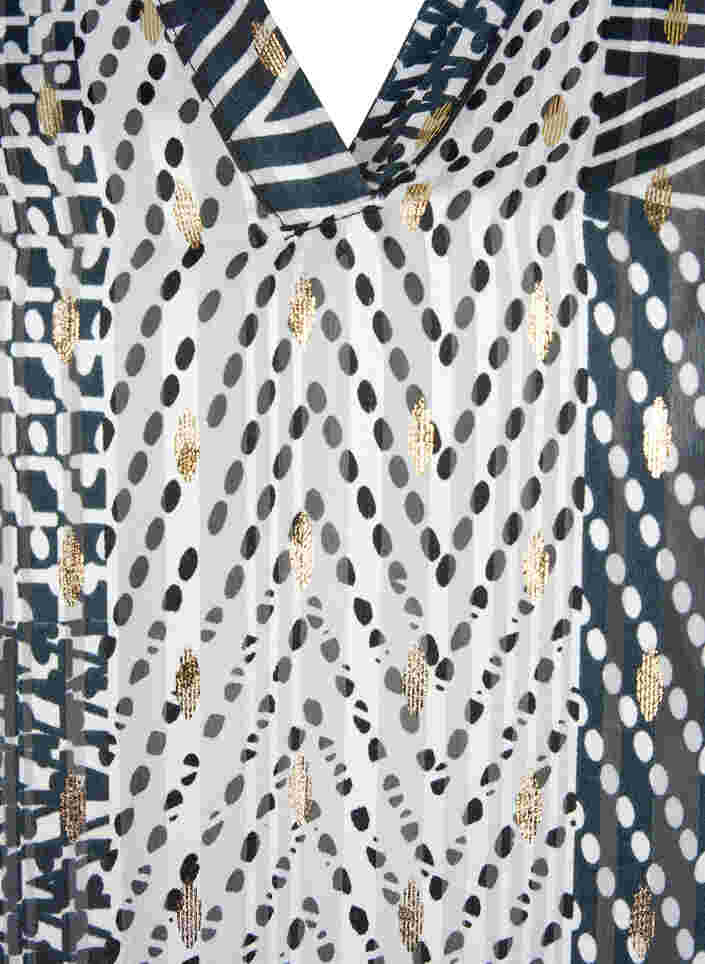 Bedruckte Bluse mit Smock und V-Ausschnitt, Black Graphic Stripe, Packshot image number 2